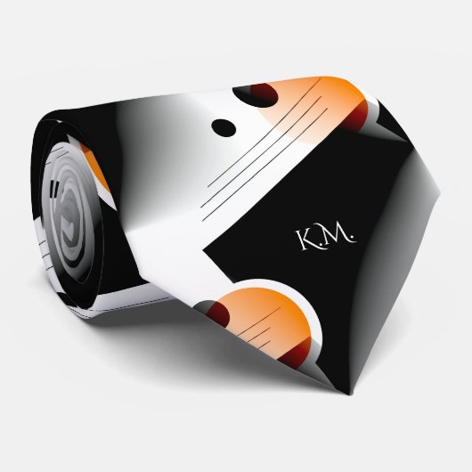 Cravate Flamboyant Moderne Orange Géométrique Chic Monogra (Roulé)