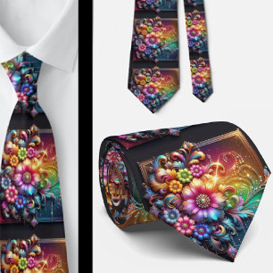 Cravate Flamboyante   Fleurs Arc-en-Ciel Faux Pail