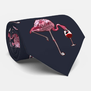 Cravate Flamingo rose Motif Vin Boisson Drôle Novelité