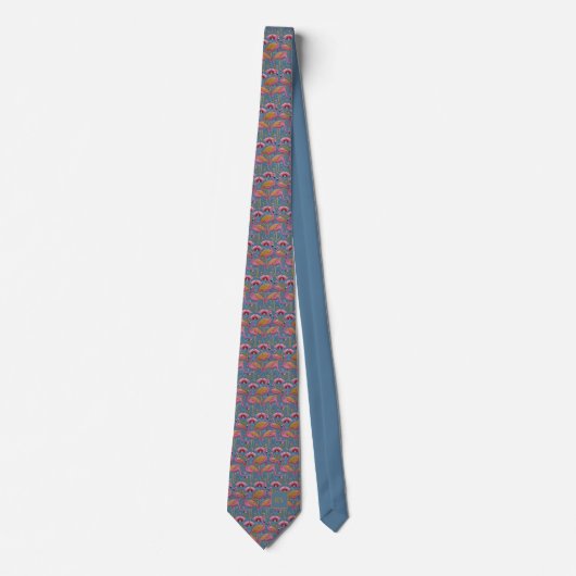 Cravate Flamingos with Gold Feathers on Blue (Devant)