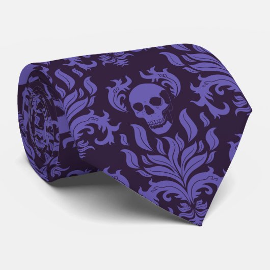 Cravate Flamme crânienne Damas dans les tons moody violet (Roulé)