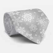 Cravate Flammes De Neige Blanches Sur Gris Argent (Roulé)