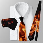 Cravate Flammes éclatantes avec initiales Noir<br><div class="desc">Ce cravate en soie unique est en flammes avec des flammes de feu orange vif sur le noir. Il fait chaud, pendant que tu seras cool. Il est pointu, distinctif, élégant et amusant avec de belles flammes brûlantes. Personnalisez avec ses initiales. Cette image est une photographie de feu originale par...</div>