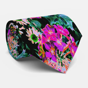 Cravate Fleur abstraite magenta et orange en fleurs