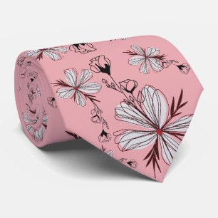 CRAVATE FLEUR BLANCHE AVEC FOND ROSE