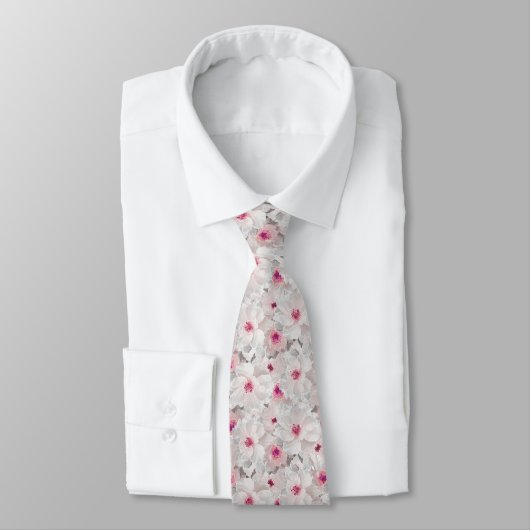 Cravate Fleur blanche et rose délicate (Attaché)