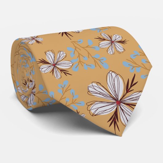 CRAVATE FLEUR BLANCHE, FOND BEIGE (Roulé)