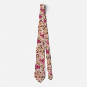 Cravate Fleur botanique vintage Cottagecore rose