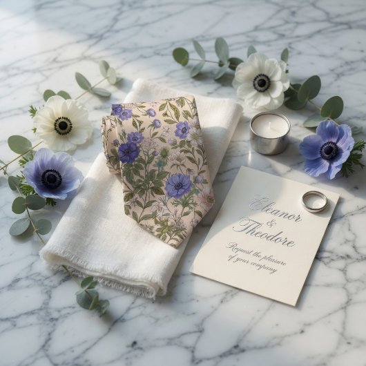 Cravate Fleur d'anémone bleue élégante