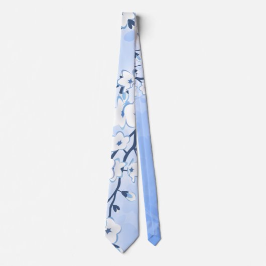 Cravate Fleur de Cerisier Floral Bleu Blanc (Devant)
