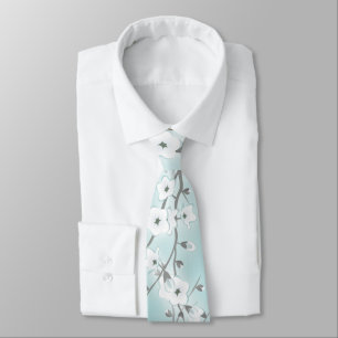 Cravate Fleur de cerisier Floral Mint Blanc