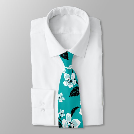 CRAVATE FLEUR DE CERISIER - SAKURA (BLEU VERT) (Attaché)