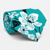 CRAVATE FLEUR DE CERISIER - SAKURA (BLEU VERT) (Roulé)