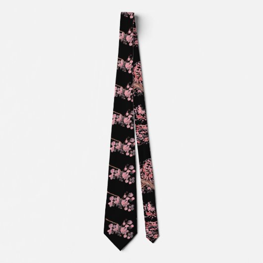 Cravate Fleur de cerisier Sakura Rose Mariage noir (Devant)