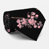 Cravate Fleur de cerisier Sakura Rose Mariage noir (Roulé)
