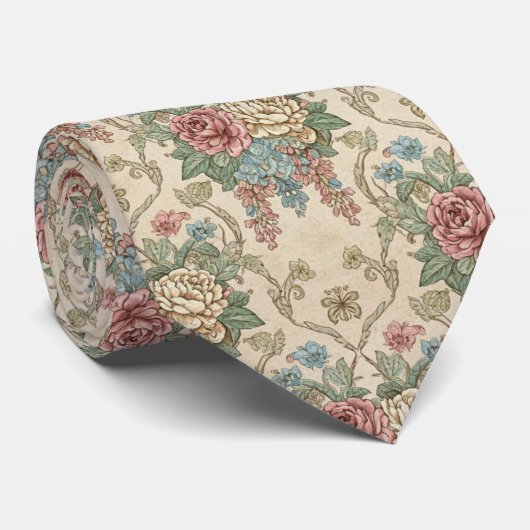 Cravate Fleur de cottage botanique vintage (Roulé)
