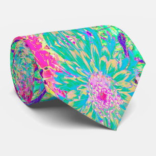 Cravate Fleur de Dahlia Décorative Vert Turquoise et Rose