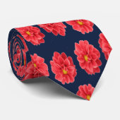 Cravate Fleur de dahlia rose en bleu (Roulé)