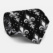 Cravate Fleur de lis blanc et noir motif sans soudure (Roulé)