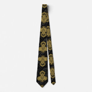 Cravate Fleur de Lis dorée sur Black Paisley