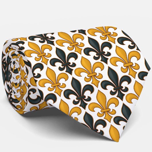 Cravate Fleur de lis Motif de couleur noire jaune