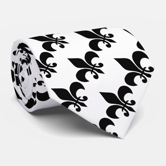 Cravate Fleur de Lis noir et blanc (Roulé)