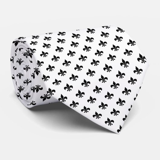 Cravate Fleur-de-lis noire moderne sur fond blanc (Roulé)