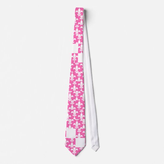 Cravate Fleur de Lis rose blanc et chaud Motif (Devant)