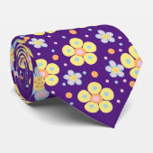 Cravate Fleur de marguerites. Jaune et rose pourpre BG (Roulé)