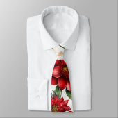 Cravate Fleur de Noël Poinsettia Motif vert rouge (Attaché)