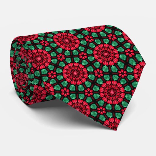 Cravate Fleur de Noël rouge et verte (Roulé)