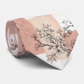 Cravate Fleur de oiseau vintage Toile Rayure (3) (Roulé)