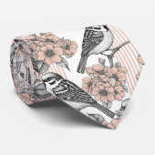 Cravate Fleur de oiseau vintage Toile Rayure (7) (Roulé)