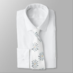 Cravate Fleur de Pâquerette Bleue Minimaliste