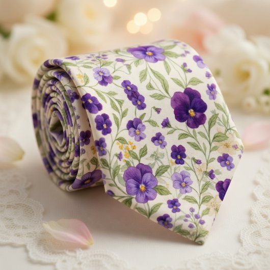 Cravate Fleur de Pensée Violette