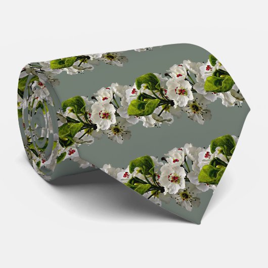 Cravate Fleur de poires blanches (Roulé)