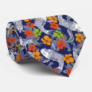 Cravate Fleur de poisson colorée Koi Japon Motif d'art
