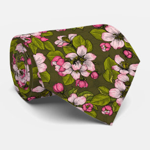 Cravate Fleur de pomme sur vert foncé