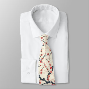 Cravate Fleur de prunier rouge corail japonais Motif de va