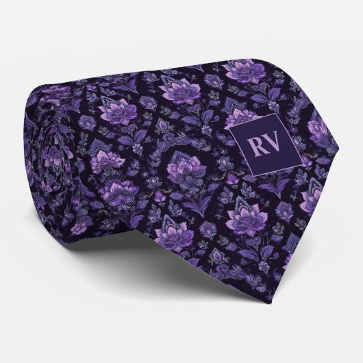 Cravate Fleur de style victorien violet foncé (Roulé)