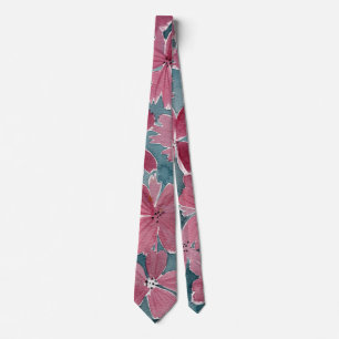 Cravate Fleur floral aquarelle Bourgogne et ardoise