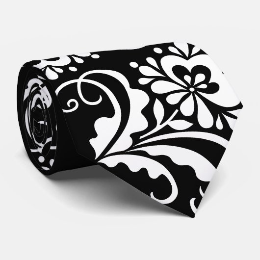 Cravate fleur folk_blanc (Roulé)