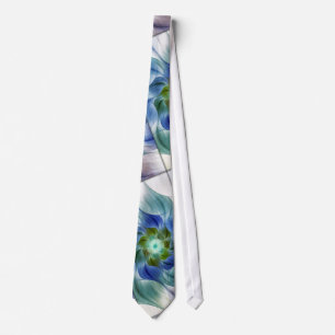 Cravate Fleur fractale abstraite pastel bleu et vert