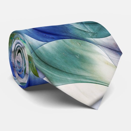 Cravate Fleur fractale Pastel bleu et vert Abstrait (Roulé)