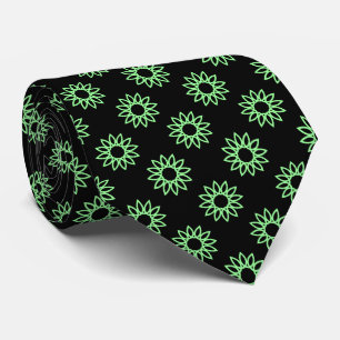 Cravate Fleur géométrique 01 - Mint vert sur noir