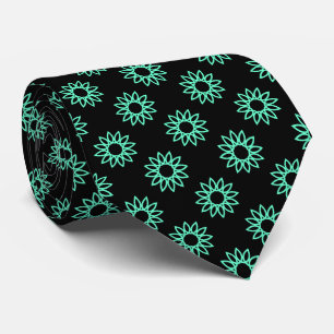 Cravate Fleur géométrique 01 - Turquoise sur Noir
