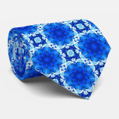 Cravate Fleur géométrique Motif en Bleu Cobalt et Marine (Roulé)