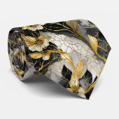 Cravate Fleur Japonaise Or Noir (Roulé)
