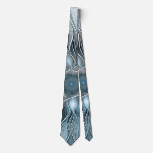 Cravate Fleur joyeuse abstraite fleur grise bleue fractale (Devant)