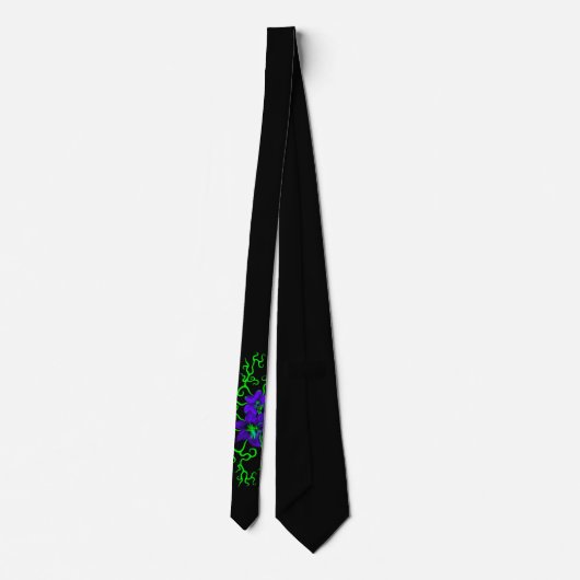 Cravate Fleur Lily violette sur noir (Dos)